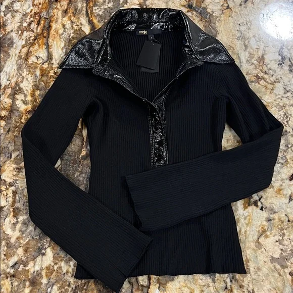 Maje Mosana Ribbed Top size 1 - Picture 2 of 10